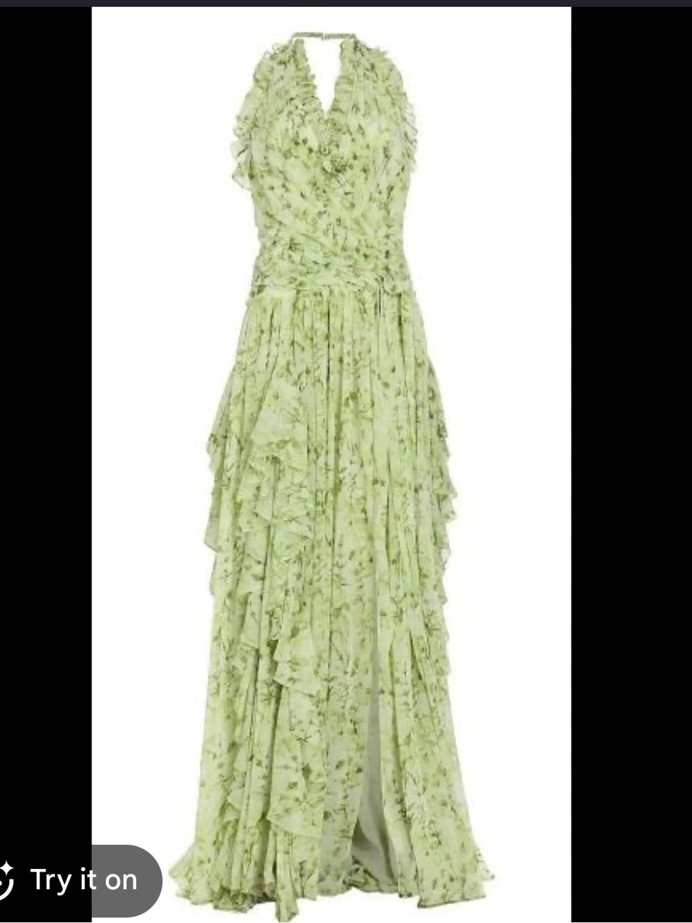 cinq a sept Agatha Light Green Floral Ruffled Maxi Dress